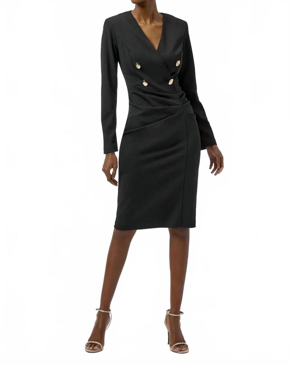 NEW JOSEPH RIBKOFF faux wrap long sleeves sheath dress in black